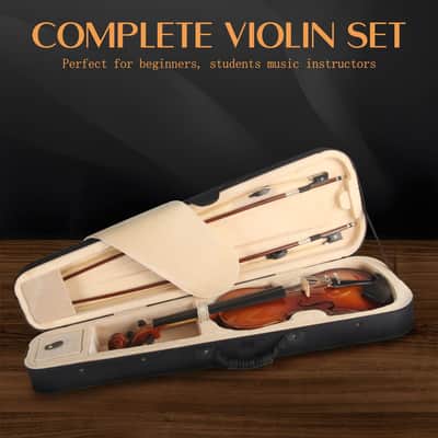 Ceciliec Acoustic Violin, 4/4 Full Size Solidwood Starter Violin Fiddle Kit for Beginners Students Adults, Violin Case, 2 Bows, Bridge- Stringed Musical Instruments image 2