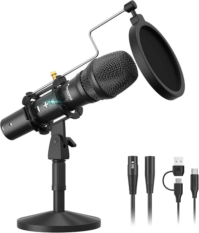 USB/XLR Podcast Dynamic Microphone, Studio Mic Kit with Volume Control, Shock Mount, Pop Filter, Ideal for Vocal, Instruments Recording, Voice Over, Live Streaming image 1