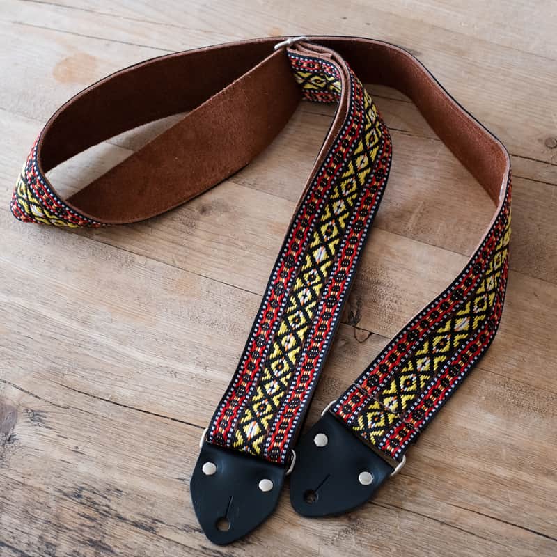 Vintage Red & Yellow 60s/70s Hippie Guitar Strap / Handmade in the UK / Case Candy image 1