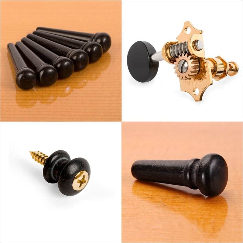 Waverly Anniversary Collection Tuners Complete Set in Ebony, Gold, Includes, Bridge Pins, Endpin, and Strap Button image 1