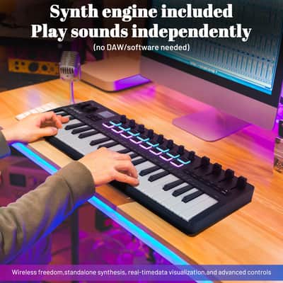 M-vave SMK-37 PRO 37 Key USB MIDI Keyboard Controller With 16 Backlit Drum Pads, Bluetooth Semi Weighted Professional dynamic keybed 8 Knobs and Music Production,Software Included (Price includes the import duty for US buyer) image 2