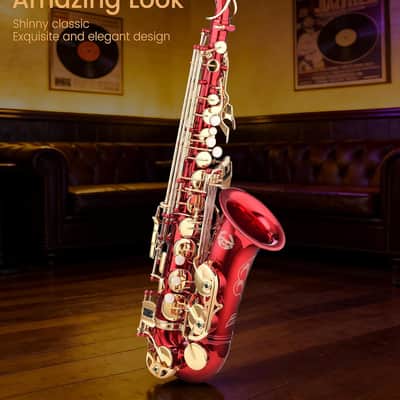 Leo Jaymz Eb Alto Saxophone - One-Piece Body or Neck Construction, H68 Brass, with Thickened Travel Bag - Red image 6
