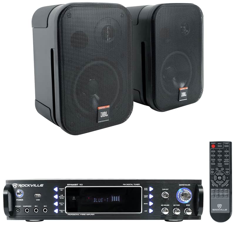 Rockville Home Theater Bluetooth Receiver Amplifier+(2) JBL Black 5.25" Speakers image 1