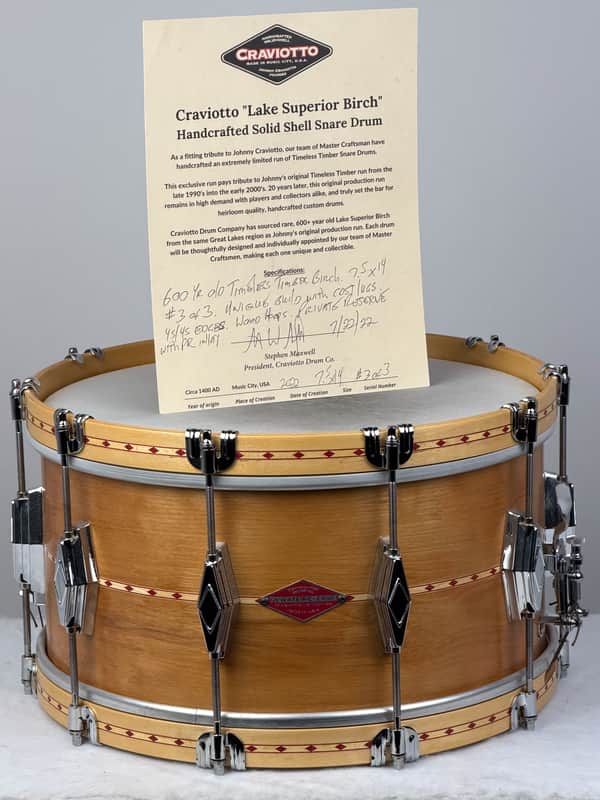 Craviotto 7x14” Private Reserve Timeless Timber Snare Drum 3 of 3 - 600 Y/O Lake Superior Birch image 1