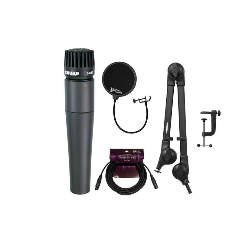 Shure SM57-LC Instrument Mic with Knox Gear Boom Arm, Pop Filter and XLR Cable image 1