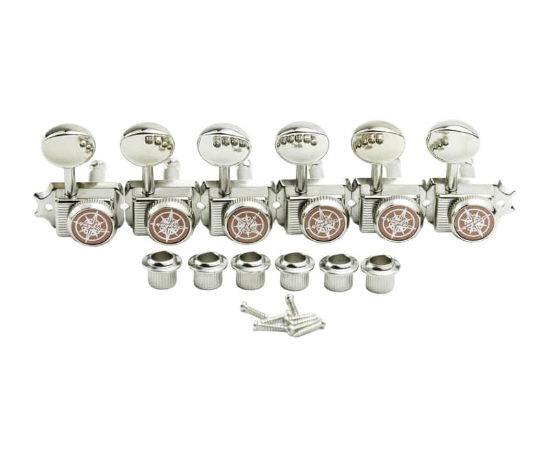 Guyker 6 Inline Vintage Guitar Lock String Tuners – Locking Tuning Key Pegs Machine Heads Replacement Parts for ST TL Style Electric, Folk or Acoustic Guitars – Nickel image 1