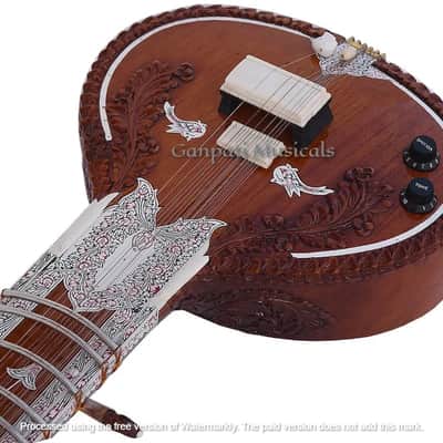 SITAR~RAVI SHANKAR STYLE~7 STRINGS~DESIGNER TUN WOOD~PICKUP TO CONNECT WITH AMPLIFIER~FLAT~WITH GIG BAG, MIZRABS & STRINGS image 12