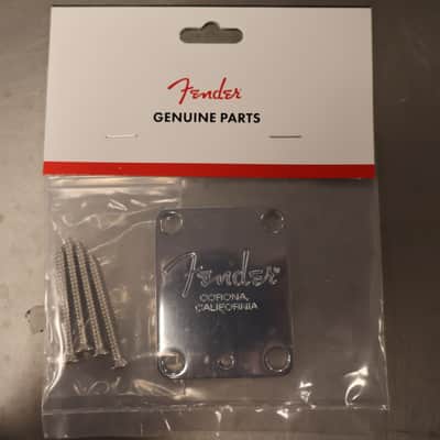 Fender 4-Bolt American Series Guitar Neck Plate with "Fender Corona" Stamp (Chrome) image 1