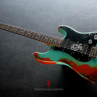 Fender FSR Stratocaster Seafoam Green/Metallic Orange HSS Heavy Aged Relic by EGC (107 OF 250) image 11