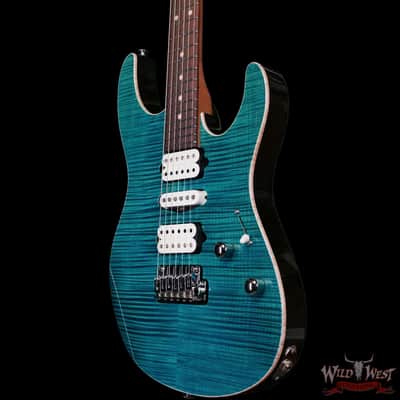 Suhr Custom Modern HSH Basswood Body with Flame Maple Top Roasted Maple Neck Trans Teal 6.80 lbs image 2
