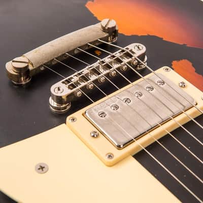 Vintage V100 ICON Electric Guitar ~ Distressed Black Over Sunburst image 7