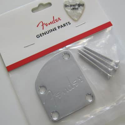 Fender Deluxe Contoured Heel Neck Plate with Spaghetti Logo Chrome 7708383049