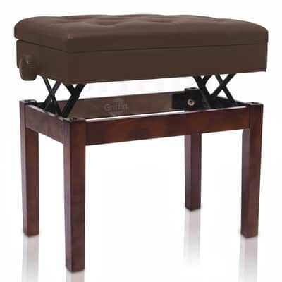 Griffin Adjustable Brown Piano Bench - PU Leather Vintage Stylish Design, Heavy-Duty & Ergonomic Keyboard Stool Seat - Convenient Hidden Storage Space Perfect For Home & Professional image 9