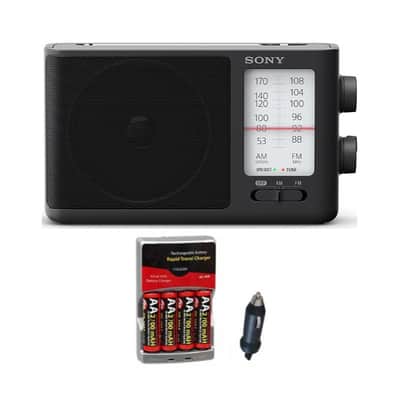 Sony ICF506 Portable Radio with Rechargeable AA Batteries and Charger Bundle (2 Items) image 1
