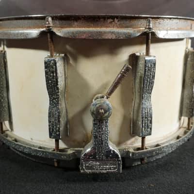 Late 1970s / Early 1980s Ludwig Classic 14x7 Wood Shell Snare Drum White Finish Blue Olive Badge image 4