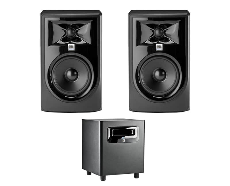 2x JBL 305P MkII 5" Active Speaker Powered Monitor Pair + LSR310S Subwoofer Sub image 1