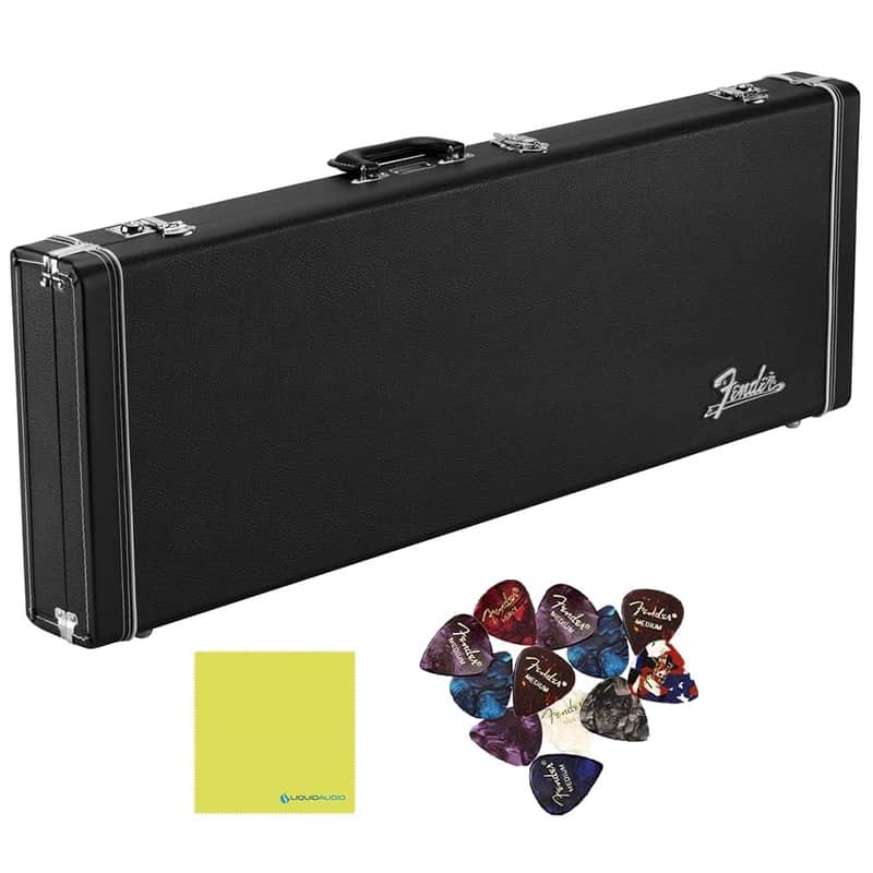Liquid Audio Fender Classic Series Wood Cases - Stratocaster®/Telecaster®, Black - 0996106306 Bundle w/ 12-Pack Guitar Pick Polishing Cloth image 1
