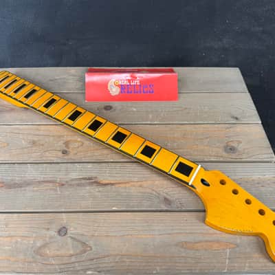 Real Life Relics Jazzmaster® Strat® Stratocaster Neck Nitro With Bound Fingerboard Black Block Inlays  LARGE Headstock JSMMBBL #1