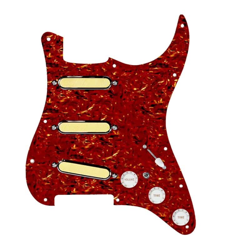 920D Custom Gold Foil Loaded Pickguard For Strat With White Pickups and Knobs, Tortoise Pickguard For Strat, and S7W-MT Wiring Harness image 1
