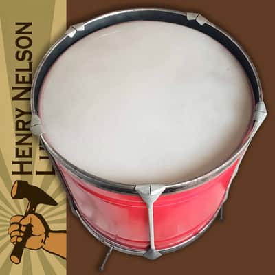 Pair of 1960s Noble & Cooley Tin Toy Tom + Floor Tom Drum - Red Steel w/Legs image 9