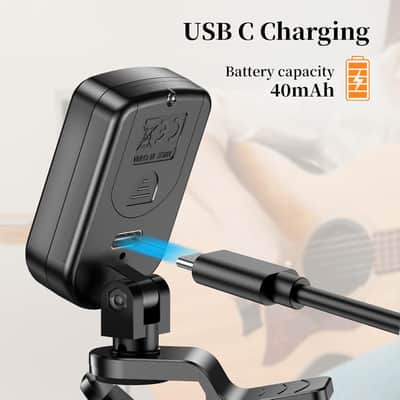 Clip-On Guitar Tuner Rechargeable with Color Screen 360° Rotatable Chromatic Tuner for Guitar, Bass, Ukulele, Violin (Black, 1 Pack) image 5