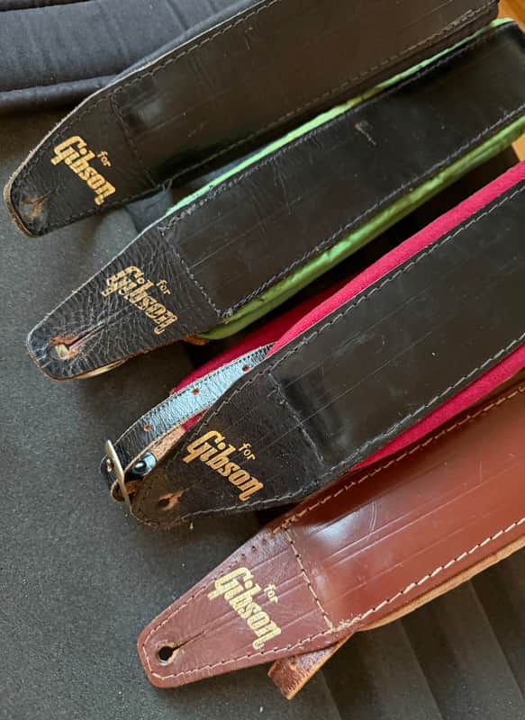 Gibson Vintage padded leather straps [4pcs] 1970s - Black, Green, Red, Brown image 1