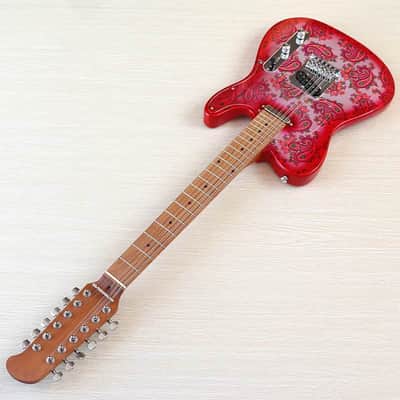 Custom Handmade Pink Amoeba Finish 12 String Electric Guitar, Okoume Wood Body, Roasted Maple Neck image 9