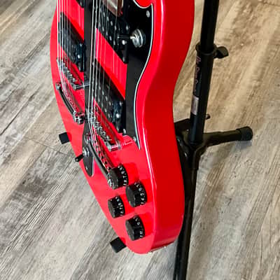 BadAax Double-Neck SG Electric Guitar w/ Gig Bag - Red image 5