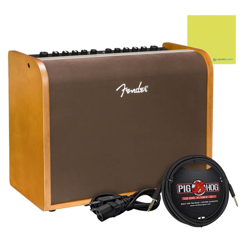 Fender Acoustic Guitar Amplifier 100-watt, Natural Blonde, 2314000000 Bundle w/ Pig Hog PCH10BK Black Woven Instrument Cable, Power Cable and Liquid Audio Polishing Cloth image 1