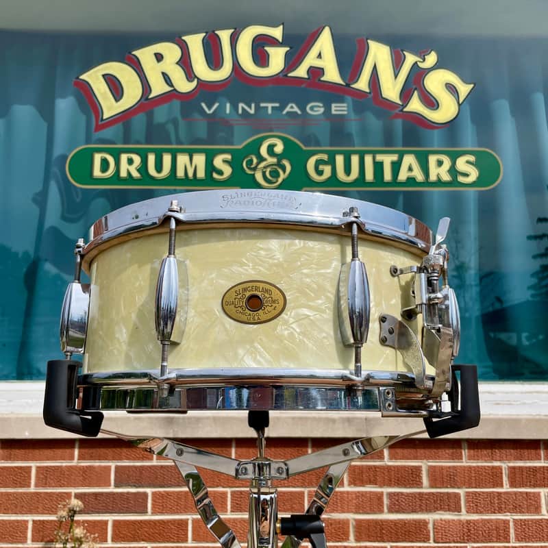 1950s Slingerland No. 143 Krupa Model Radio King Snare Drum White Marine Pearl 5.5x14 image 1