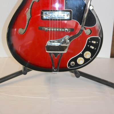 Vintage 1960's Sorrento Red Sunburst Hollow Body Electric Guitar With Gig Bag image 2
