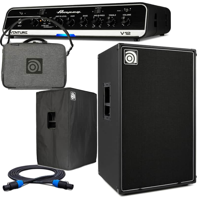 Ampeg Venture V12 1200-Watt Portable Lightweight Bass Amp Head w/ VB-212 2x12" Cab, Covers & Cable image 1