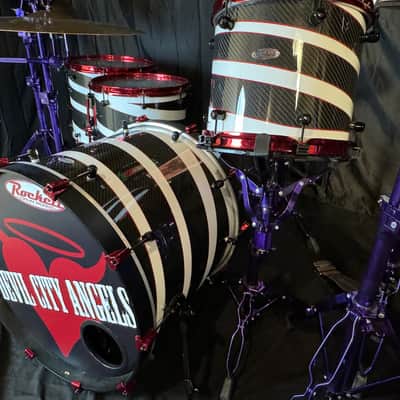 Rikki Rockett's, Rockett Drum Works, Devil City Angels, Carbon Fiber Shell, 22", 12", 14", 16", Matching 6x14" Snare. 2015 SIGNED!! image 10