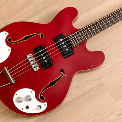 1960s Mosrite Celebrity Vintage 25" Short Scale Hollowbody Bass Cherry, USA-Made image 1