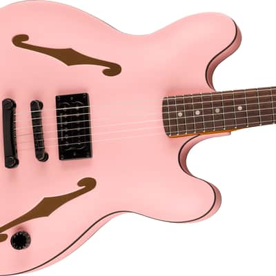 Fender Tom DeLonge Starcaster Rosewood Fingerboard, Black Hardware - Satin Shell Pink Picks and Strap Bundle image 3