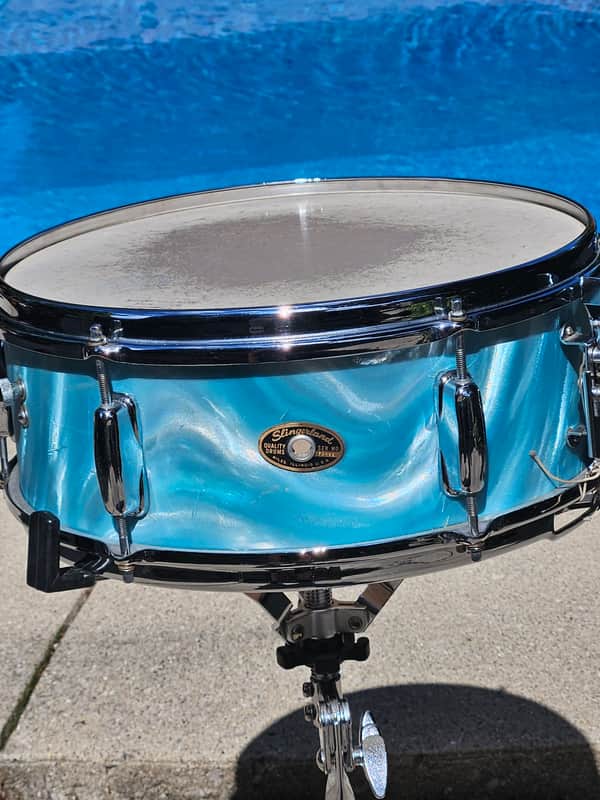 1965 Slingerland 5x14 Aqua Satin Flame Snare Drum NOV 65 Original 6-Lug Vintage image 1