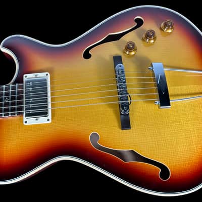 2025 Knaggs Chena A Hollowbody Archtop w Humbucker and Piezo ~ Dark Cherry Burst Gloss image 2