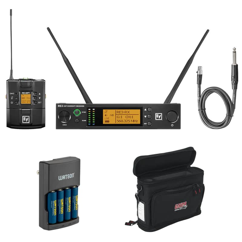 Electro-Voice RE3-BPGC Bodypack Instrument Wireless System (5H: 560 to 596 MHz) with GM-1W Mobile Pack, Rapid Charger & 4 AA NiMH Batteries Bundle image 1