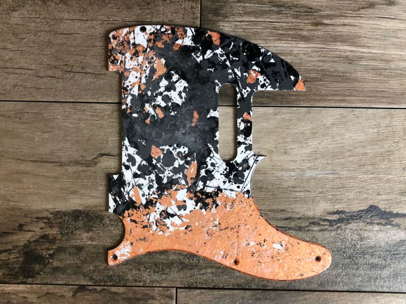 Pickguard Fender Telecaster style ABSTRACT black white copper leaf scratchplate S painted image 1