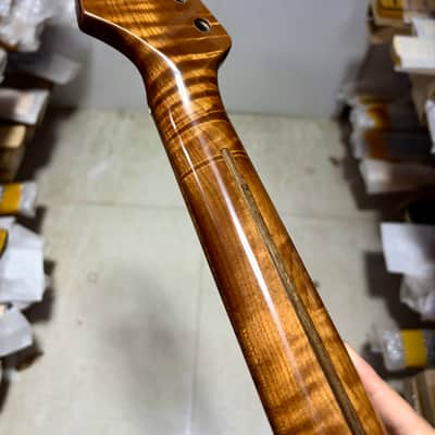 22 frets gloss Roasted Flame Maple Electric Guitar neck 25.5in parts image 5
