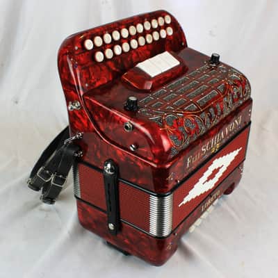 7684 - Red Decorated Filli Schiavoni "Loreto" Diatonic Button Accordion GC LMM 21 8 image 2