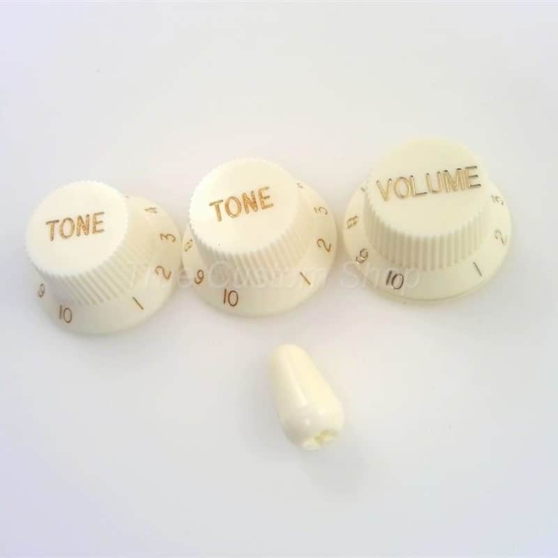 True Custom Shop® Parchment Tone Tone Volume Knobs & Switch Tip Set for Fender Stratocaster image 1