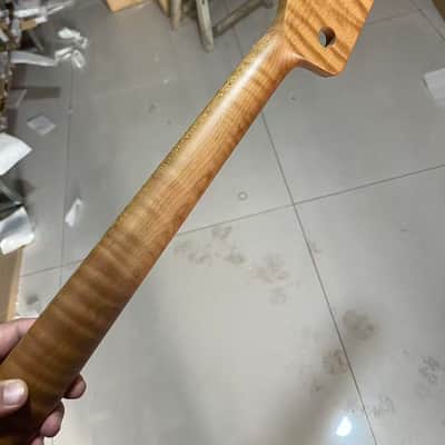 4-string electric bass neck jazz bass stainless steel 20 frets Roasted flame Maple guitar neck 34inch hole 18mm black block inlay image 5