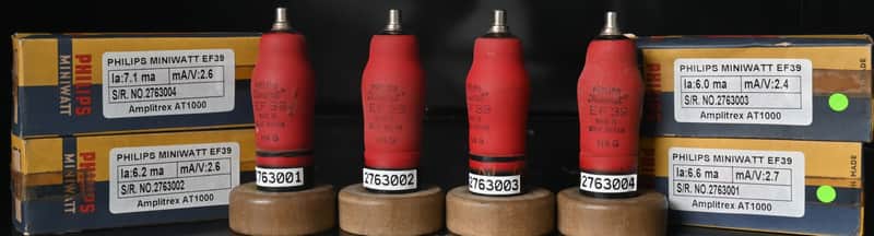 4x 1940's NOS Philips-Miniwatt EF39 Top Cap Pentode Red Coated Glass Made in Gt Britain Amplitrex Tested image 1