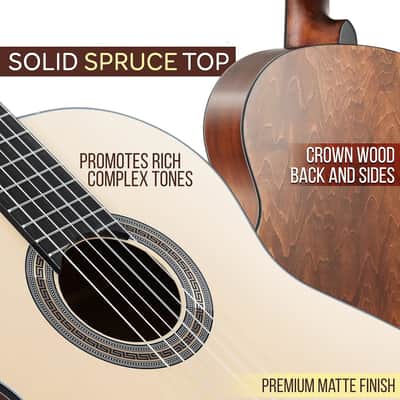 Solid Spruce Top Classical Acoustic Guitar Kit, 4/4 Full Size Classic All Wood Instrument with Gig Bag, Picks, Stand and Foot Stool, 39" Natural image 2