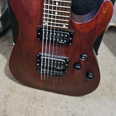 Schecter Omen-7 Active Diamond series 7 String Guitar - Present - Black Cherry with gig bag image 3