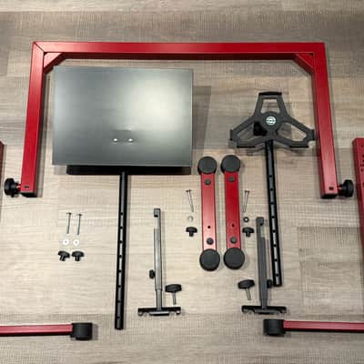 K&M 18810 Omega Table-Style Keyboard Stand, Ruby Red W/ included K&M Laptop Holder AND K&M iPad Mic Stand Holder image 3