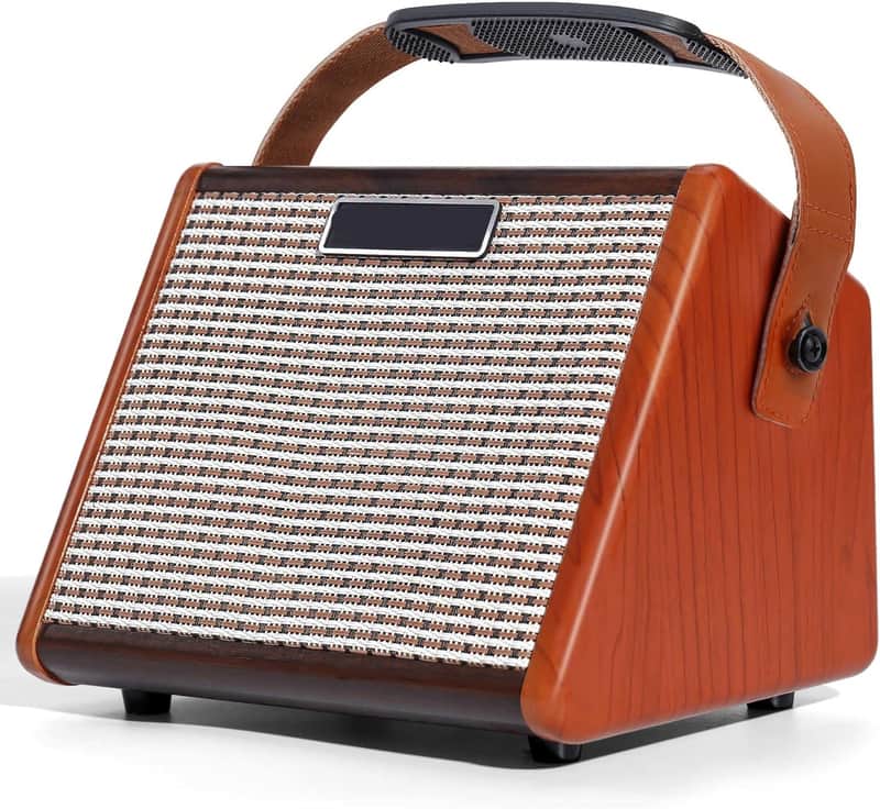 15W Portable Electric Guitar Amp with BT, Rechargeable Battery, Built-in Effects Overdrive, EQ, Woodgrain Finish, and 6.35mm Headphone Jack image 1