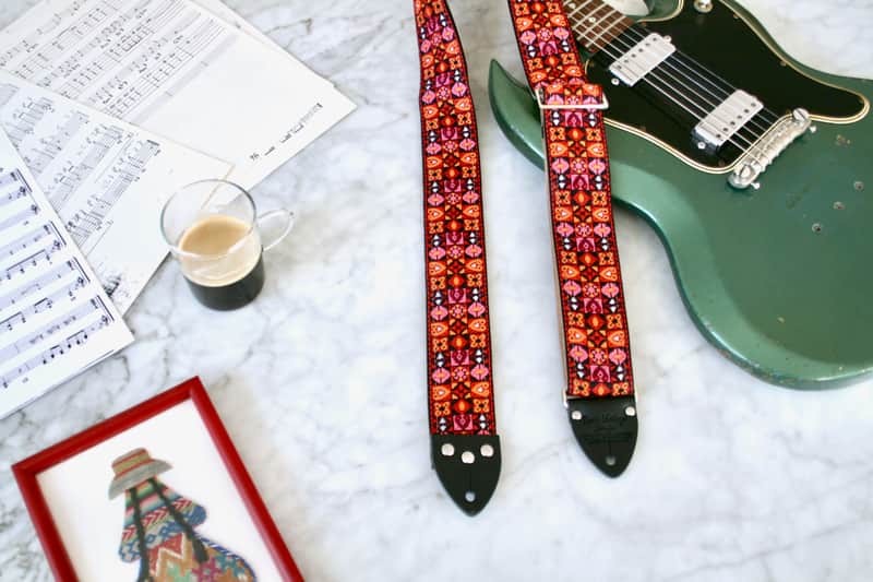 Vintage 70s Burgundy 'Woodstock' Guitar Strap Replica image 1