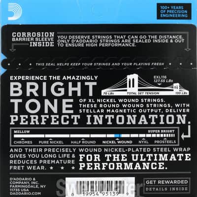 D'Addario EXL116 Nickel Wound Electric Strings, Medium Top/Heavy Bottom, 11-52 image 2